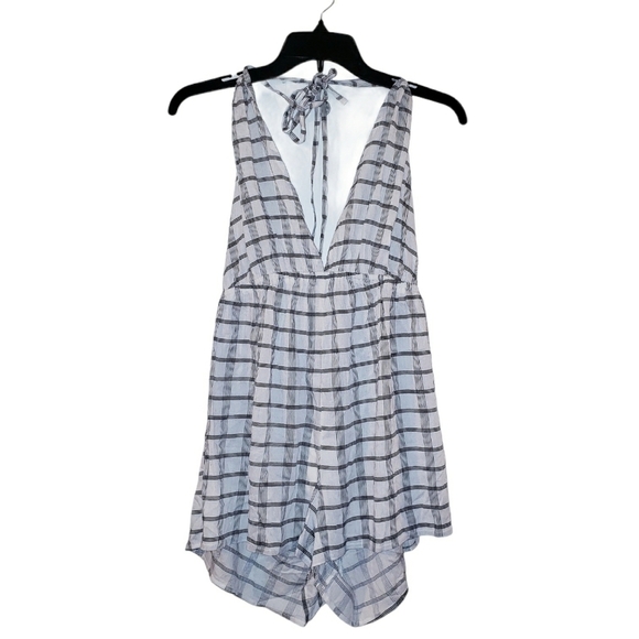 NWT Asos Crinkled Halter Mono Check Print Romper - Picture 3 of 8